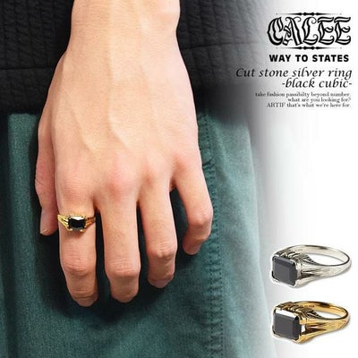 CALEE キャリー Cut stone silver ring -black cubic-