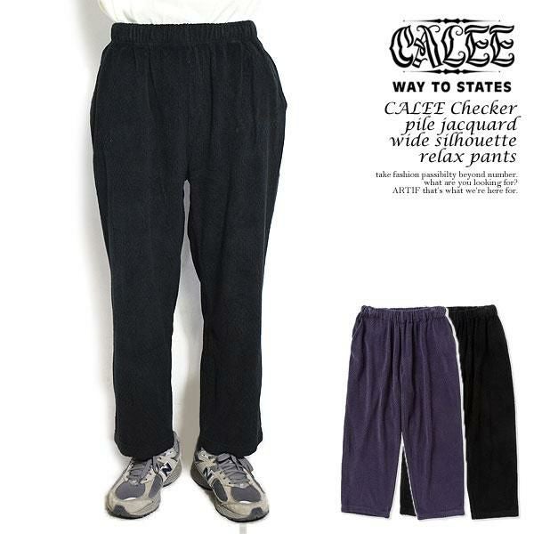 CALEE キャリー CALEE Checker pile jacquard wide silhouette relax pants