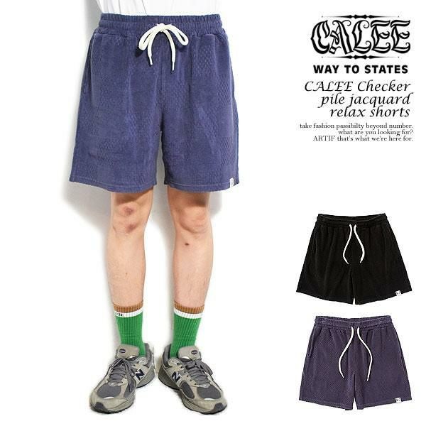 CALEE キャリー インディゴ サンダー ネイビー ショートパンツ 藍染 CALEE キャリー CALEE Checker pile jacquard relax shorts