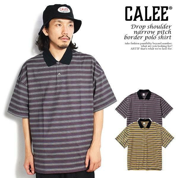 CALEE キャリー Drop shoulder narrow pitch border polo shirt
