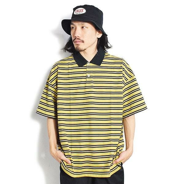 CALEE キャリー Drop shoulder narrow pitch border polo shirt