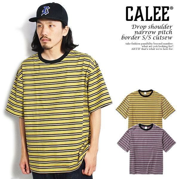 CALEE キャリー Drop shoulder narrow pitch border S/S cutsew