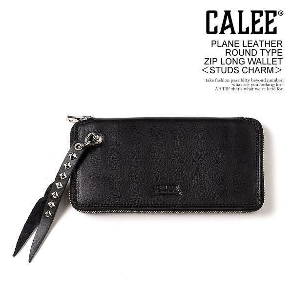 CALEE キャリー PLANE LEATHER ROUND TYPE ZIP LONG WALLET -STUDS CHARM-