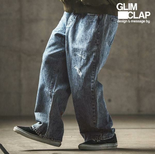 GLIMCLAP グリムクラップ Chemical processing denim wide straight pants
