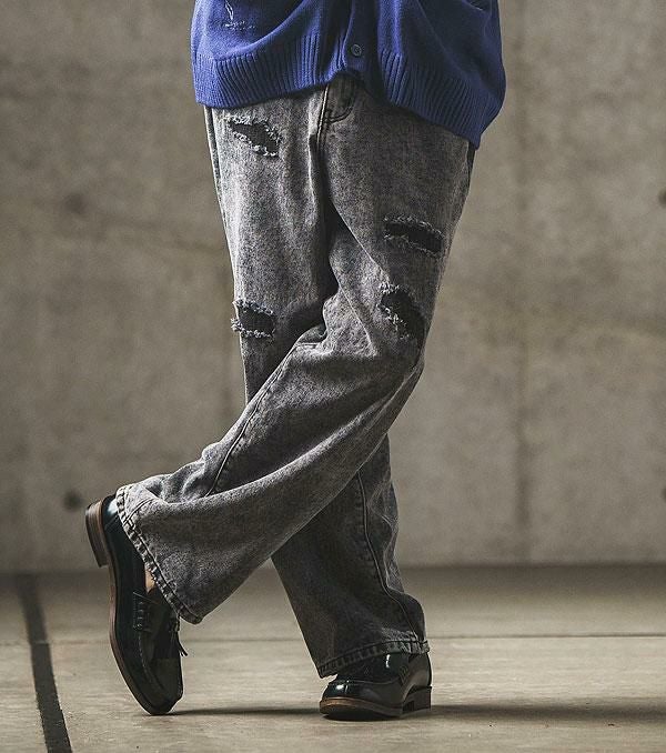 GLIMCLAP グリムクラップ Chemical processing denim wide straight pants