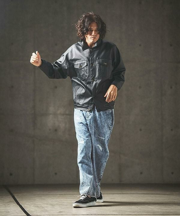 GLIMCLAP グリムクラップ Chemical processing denim wide straight pants