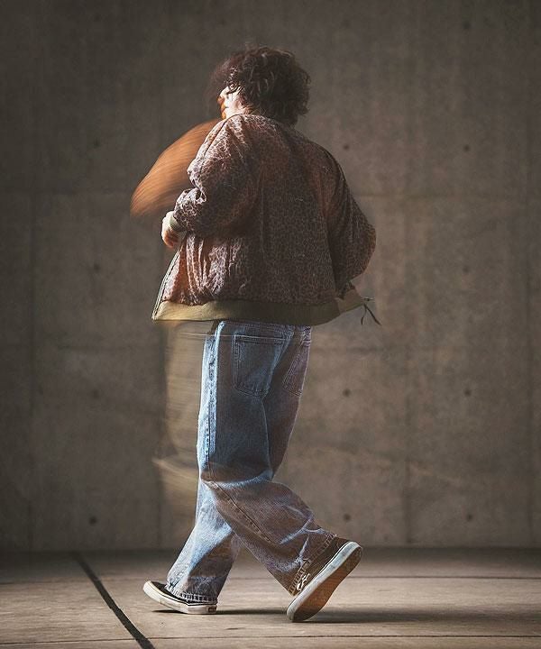 GLIMCLAP グリムクラップ Chemical processing denim wide straight pants