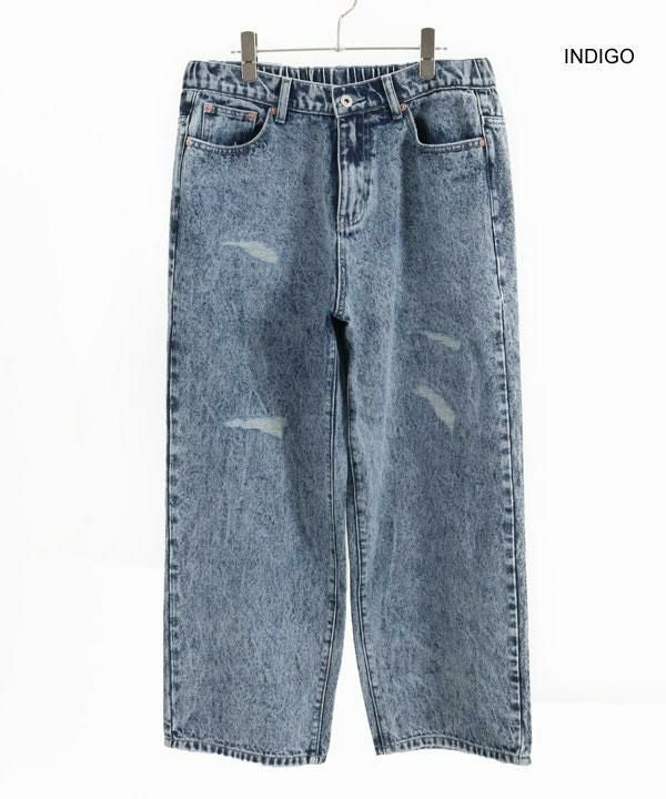 GLIMCLAP グリムクラップ Chemical processing denim wide straight pants