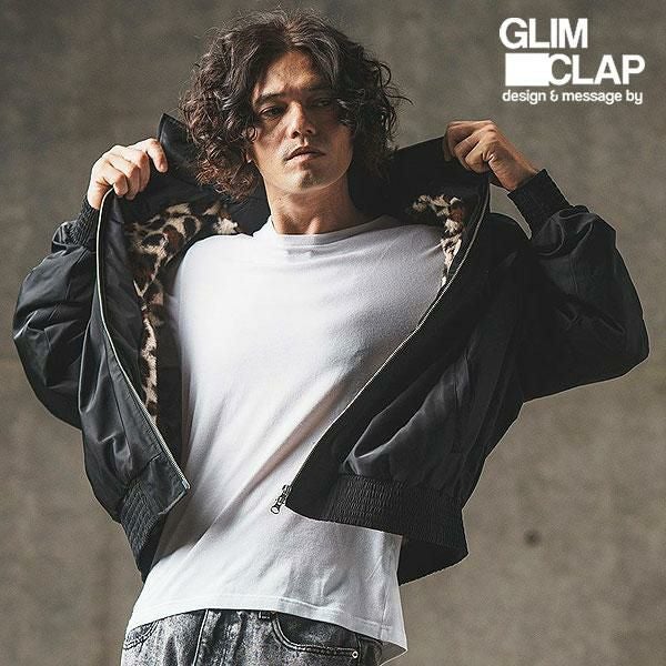 GLIMCLAP グリムクラップ Ripstop nylon × shaggy leopard zip up jacket