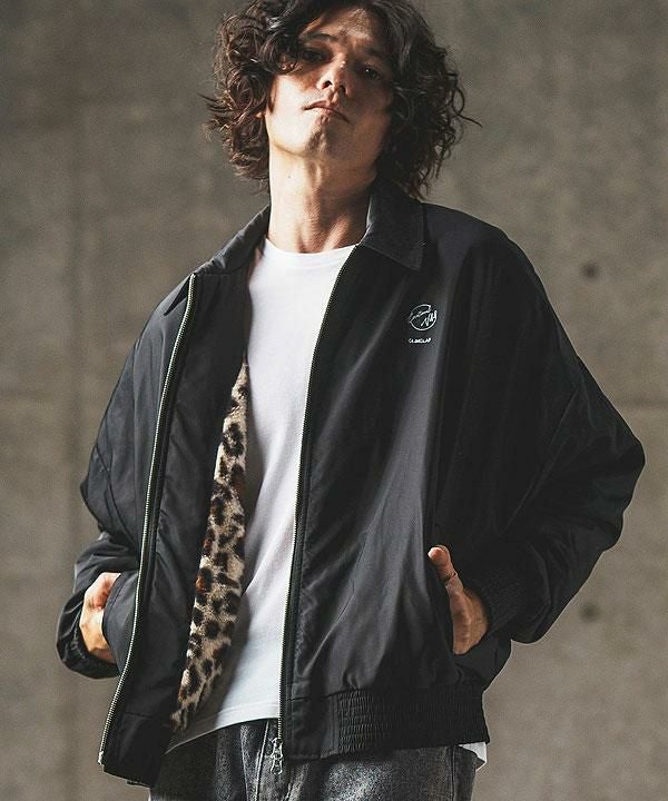 GLIMCLAP グリムクラップ Ripstop nylon × shaggy leopard zip up jacket