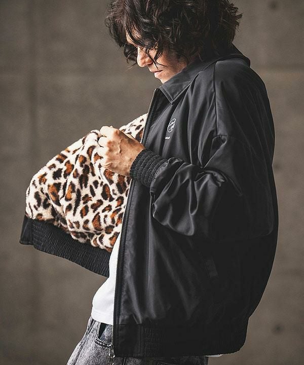GLIMCLAP グリムクラップ Ripstop nylon × shaggy leopard zip up jacket