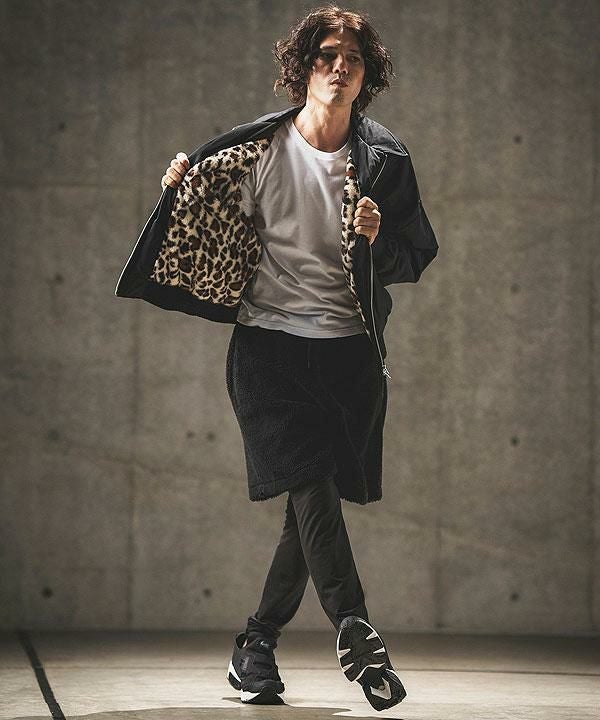 GLIMCLAP グリムクラップ Ripstop nylon × shaggy leopard zip up jacket