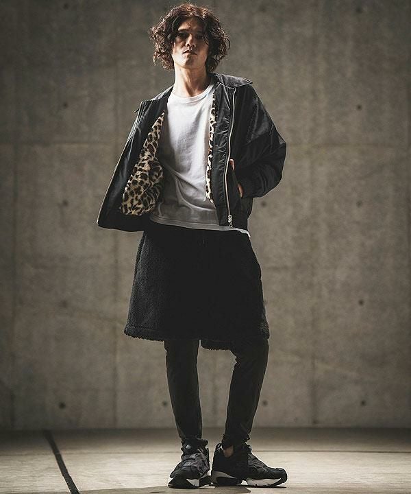GLIMCLAP グリムクラップ Ripstop nylon × shaggy leopard zip up jacket