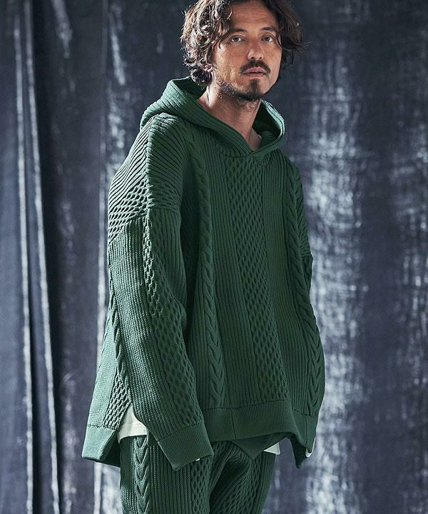ANGENEHM アンゲネーム Light yarn cable stitch knit hoodie