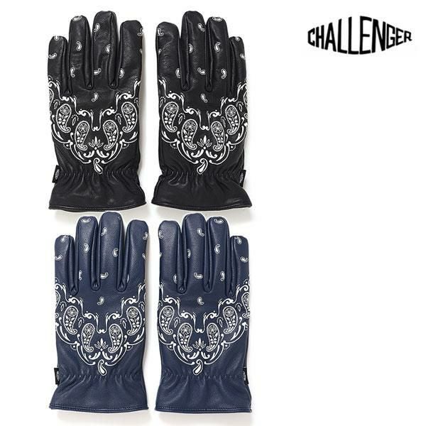 土日限値下　CHALLENGER BANDANA LEATHER GLOVE Ｍ CHALLENGER/BANDANA LEATHER GLOVE（NAVY）［バンダナレザーグローブ