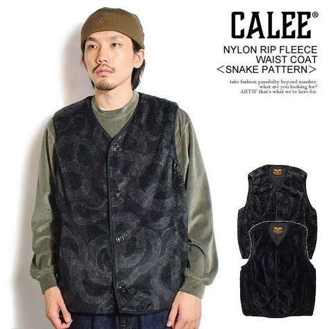 CALEE キャリー NYLON RIP FLEECE WAIST COAT -SNAKE PATTERN-