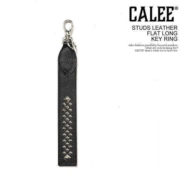 CALEE キャリー STUDS LEATHER FLAT LONG KEY RING
