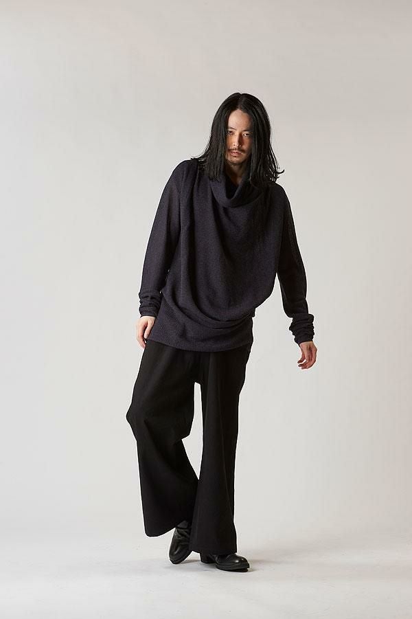 NO ID. BLACK ノーアイディー オフタートルドレープニットPO