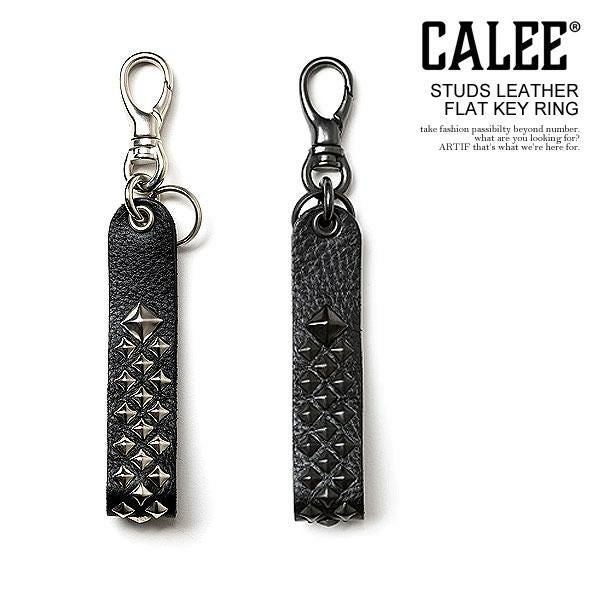 CALEE キャリー STUDS LEATHER FLAT KEY RING
