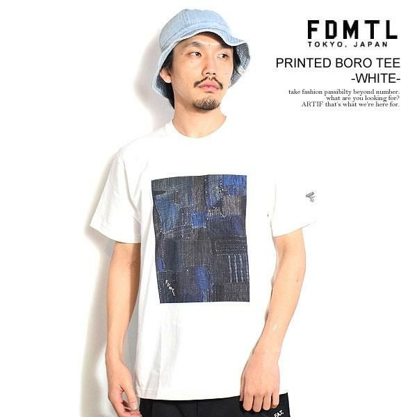 FDMTL ファンダメンタル PRINTED BORO TEE -WHITE-