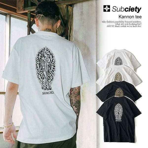 Subciety サブサエティ Kannon tee ブラック/ホワイト XXL SUBCIETY サブサエティ Kannon tee
