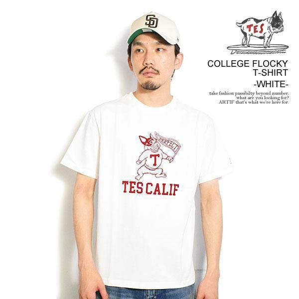 The Endless Summer エンドレスサマー TES COLLEGE FLOCKY T-SHIRT -WHITE-