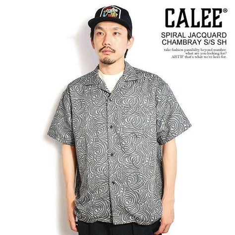 CALEE キャリー SPIRAL JACQUARD CHAMBRAY S/S SH