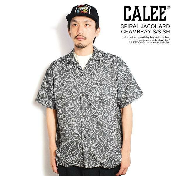 CALEE キャリー SPIRAL JACQUARD CHAMBRAY S/S SH