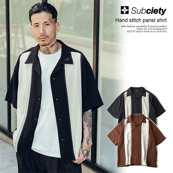 SUBCIETY サブサエティ Hand stitch panel shirt