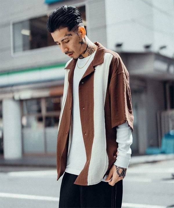 SUBCIETY サブサエティ Hand stitch panel shirt
