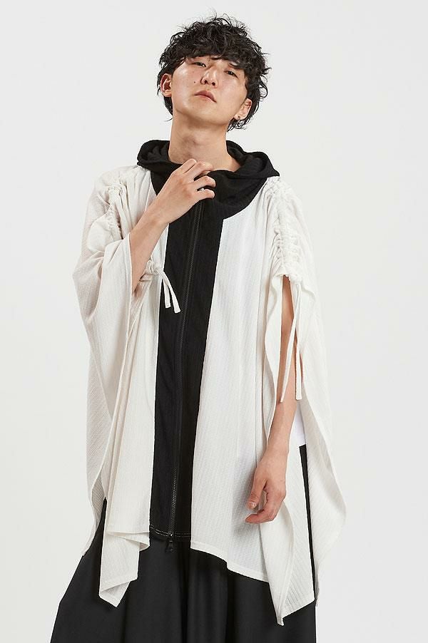 NO ID. BLACK ノーアイディー ドローストリングスフーデッドポンチョ