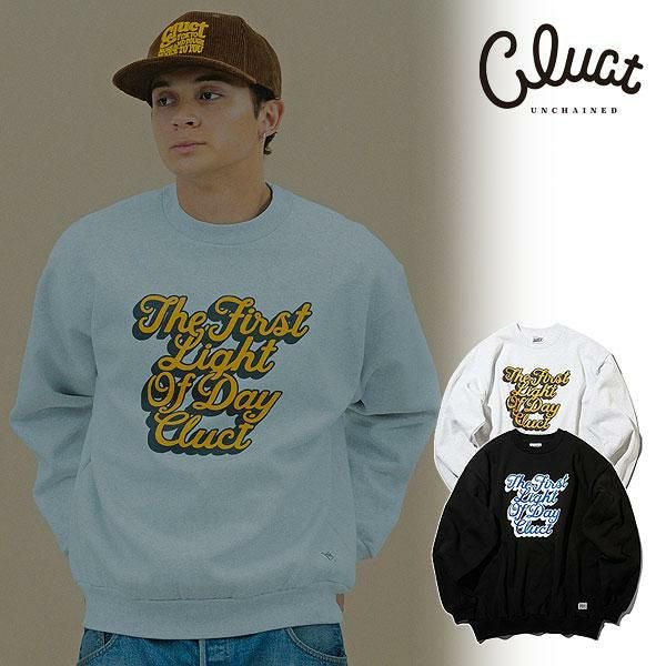 クラクト　スウェット　カーキ　REAL EYES CREW SWEAT CLUCT クラクト THE FIRST LIGHT OF DAY[CREW SWEAT]
