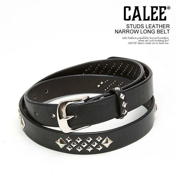 CALEE キャリー STUDS LEATHER NARROW LONG BELT