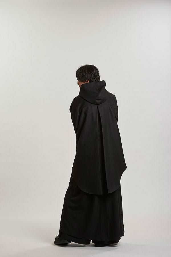 NO ID. BLACK ノーアイディー インバーテッドタックフーデッドコート