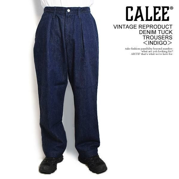 CALEE キャリー VINTAGE REPRODUCT DENIM TUCK TROUSERS -INDIGO-