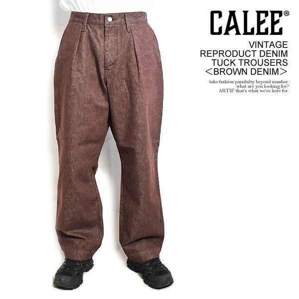 【美品】キャリー　チノパン　トラウザーパンツ　スラックス　ブラウン　ルード CALEE キャリー VINTAGE REPRODUCT DENIM TUCK TROUSERS -BROWN DENIM-