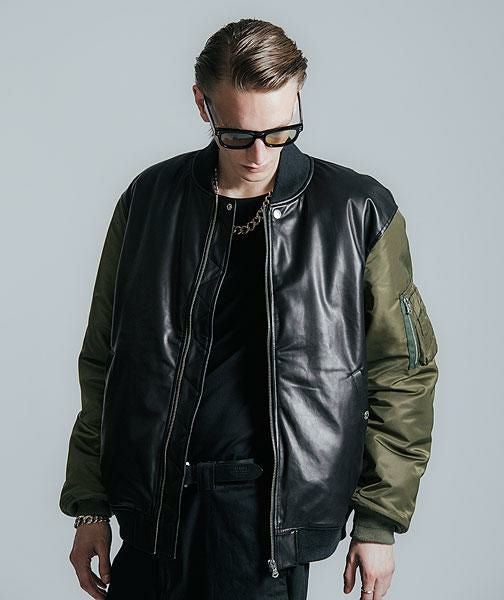 CRIMIE クライミー NYLON SLEEVE LEATHER MA1 JACKET