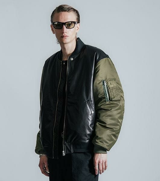 CRIMIE クライミー NYLON SLEEVE LEATHER MA1 JACKET