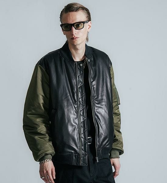 CRIMIE クライミー NYLON SLEEVE LEATHER MA1 JACKET