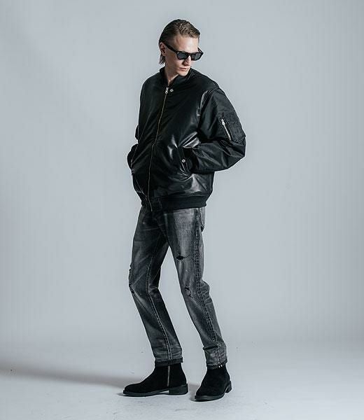 CRIMIE クライミー NYLON SLEEVE LEATHER MA1 JACKET