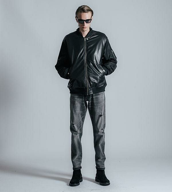 CRIMIE クライミー NYLON SLEEVE LEATHER MA1 JACKET
