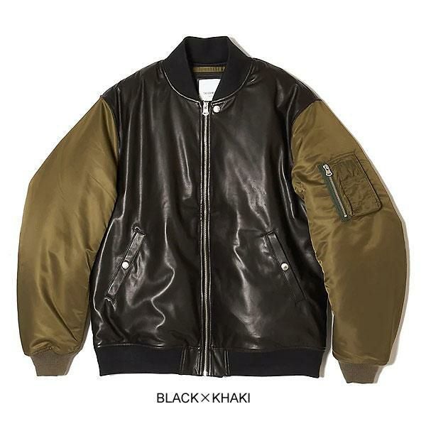 CRIMIE クライミー NYLON SLEEVE LEATHER MA1 JACKET