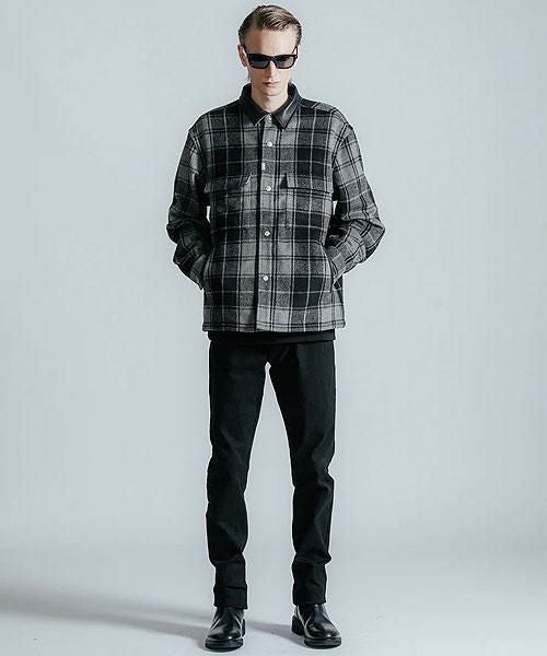 CRIMIE クライミー LEATHER COLLAR CHECK CPO SHIRT
