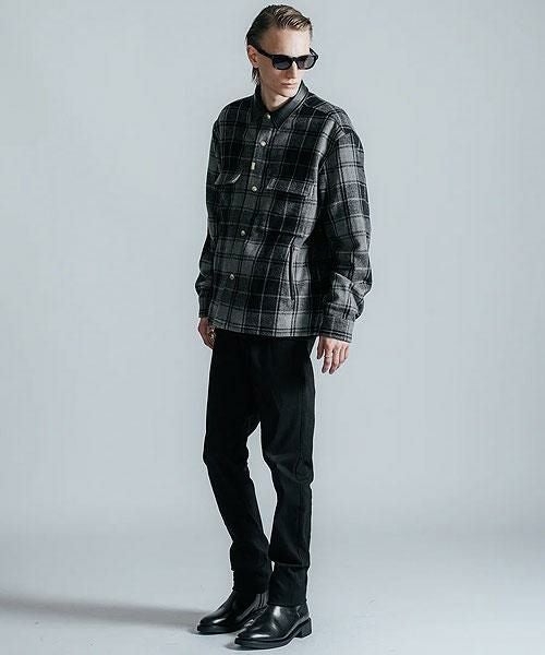 CRIMIE クライミー LEATHER COLLAR CHECK CPO SHIRT