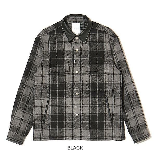 CRIMIE クライミー LEATHER COLLAR CHECK CPO SHIRT
