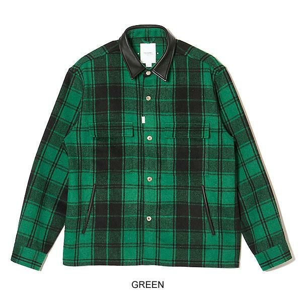 CRIMIE クライミー LEATHER COLLAR CHECK CPO SHIRT