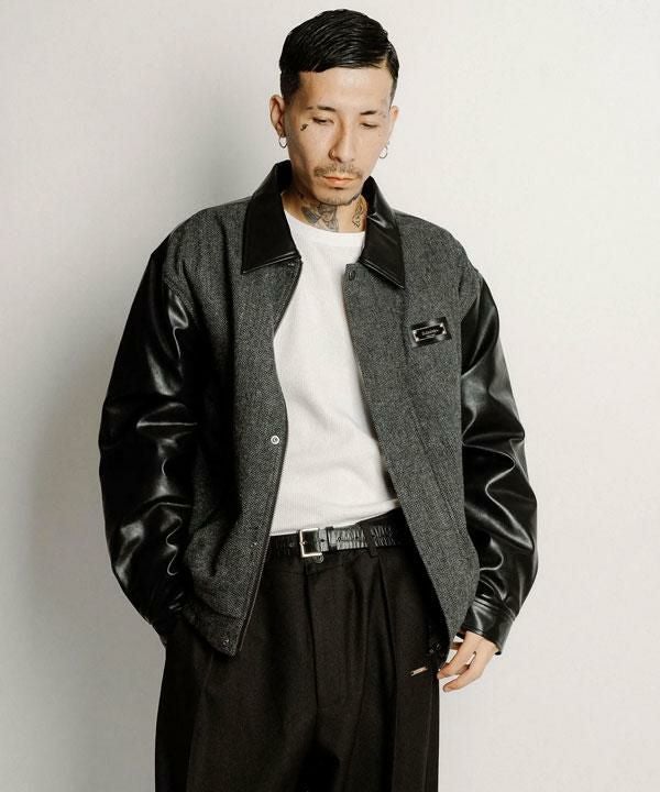 SUBCIETY サブサエティ Tweed and faux leather blouson
