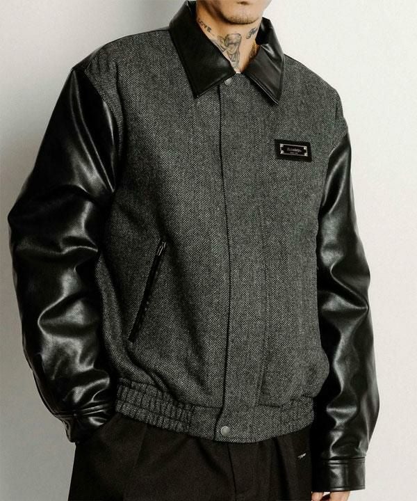 SUBCIETY サブサエティ Tweed and faux leather blouson