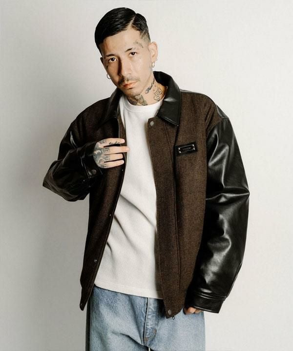 SUBCIETY サブサエティ Tweed and faux leather blouson