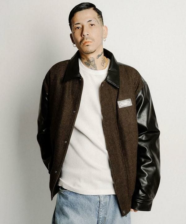 SUBCIETY サブサエティ Tweed and faux leather blouson